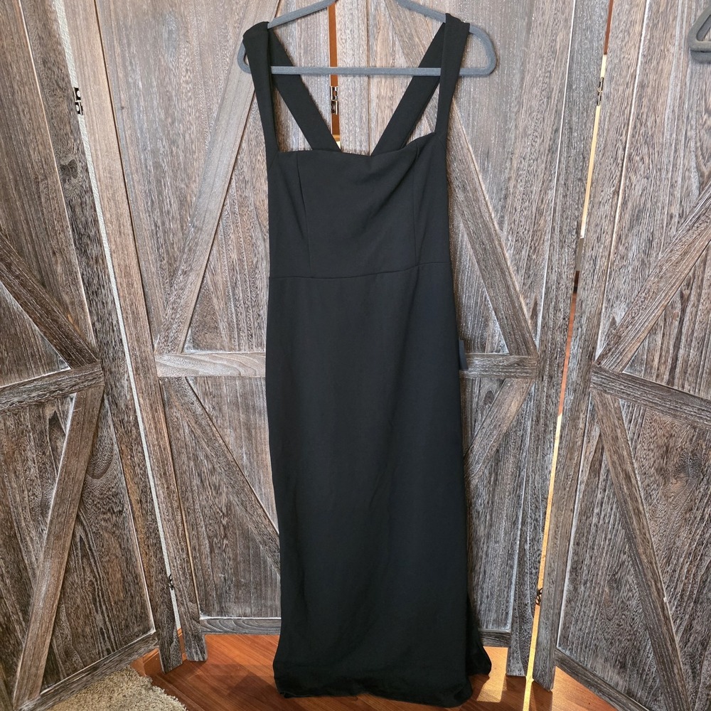 Lulus‎ Dress Women's Size XL Black Maxi Empire Waist Slit Lined Stretch NWT